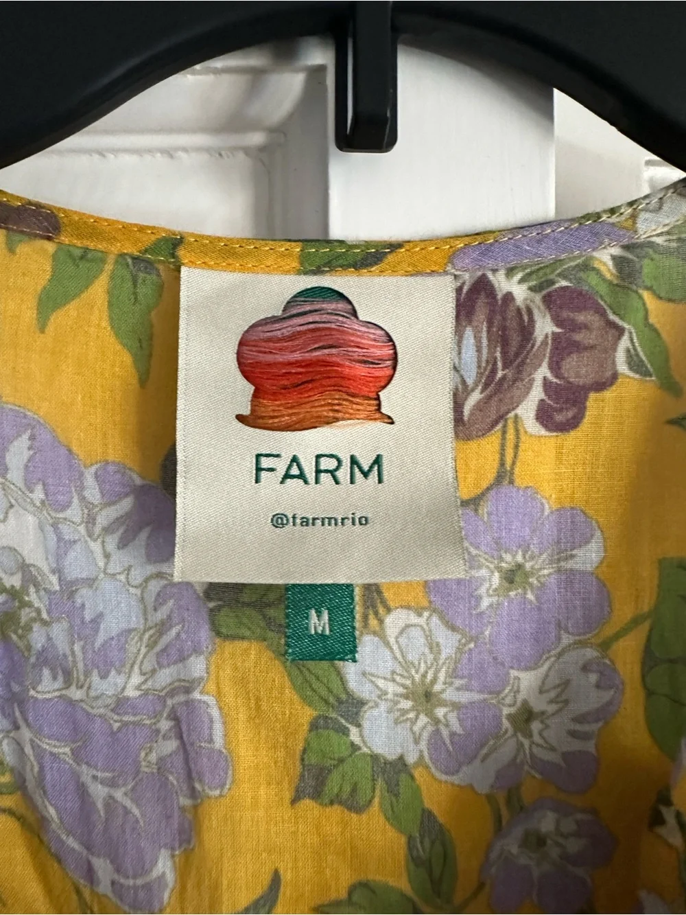 FARM Rio Yellow Floral Puff-Sleeve Peplum Blouse with Lace Trim